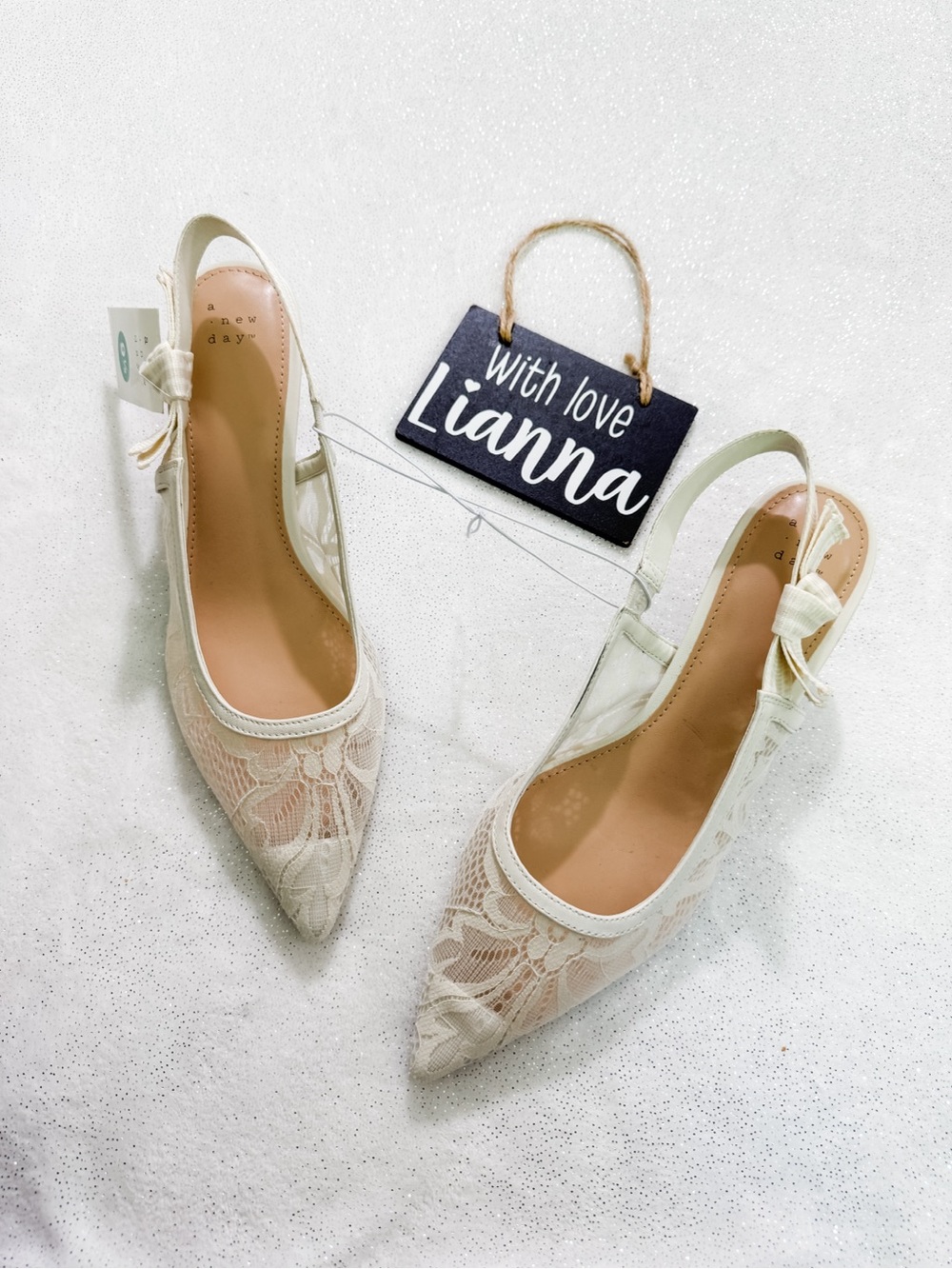 A NEW DAY Cream Milan Lace Slingback Kitten Heels